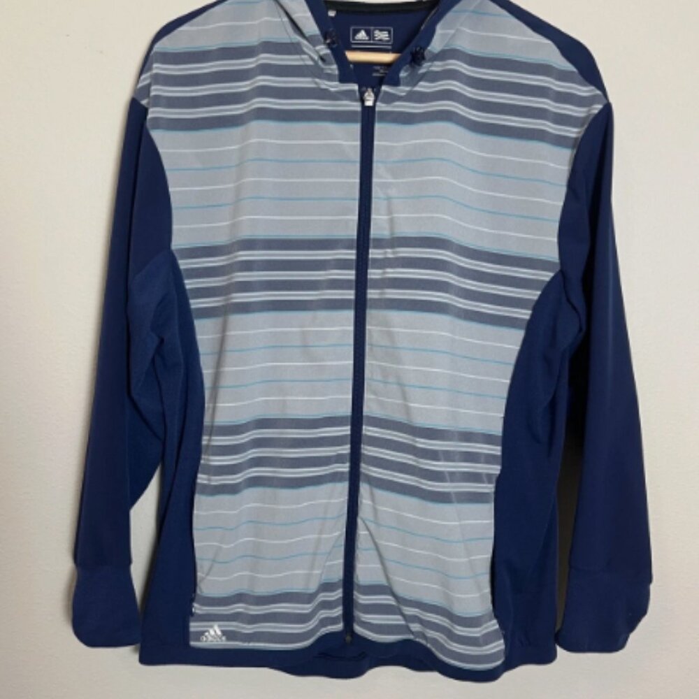 Adidas Jacket Women L Blue Gray Full Zip Lightweight Stretch Windbreaker